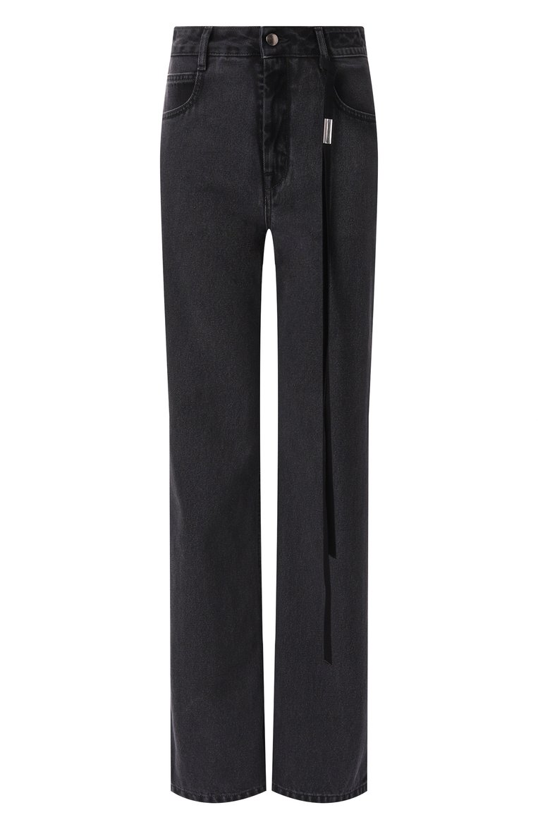 Женские джинсы ANN DEMEULEMEESTER темно-серого цвета, арт. B0012724/FA039 | Фото 1 (Длина (брюки, джинсы): Удлиненные; Драгоценные камни: Проставлено; Материал сплава: Проставлено; Детали: Декор; Стили: Кэжуэл; Кросс-КТ: Деним; Материал внешний: Деним, Хлопок; Силуэт Ж (брюки и джинсы): Прямые)