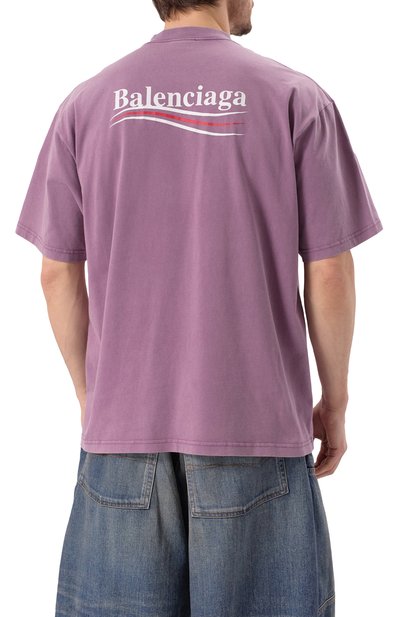 Хлопковая футболка BALENCIAGA сиреневого цвета по цене 83150 руб., арт. 764235/TNVG5, фото 4 Хлопковая футболка BALENCIAGA, арт. 764235/TNVG5, фото 4