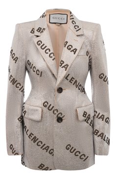 Женский жакет с отделкой стразами gucci x balenciaga GUCCI серебряного цвета, арт. 676219 ZAH31 | Фото 1 (Материал внешний: Шерсть, Шелк; Рукава: Длинные; Стили: Гламурный; Случай: Вечерний; Региональные ограничения белый список (Axapta Mercury): Не проставлено; Длина (для топов): Стандартные; Материал сп�лава: Проставлено; Нос: Не проставлено; 1-2-бортные: Однобортные; Драгоценные камни: Проставлено; Женское Кросс-КТ: Жакет-одежда)