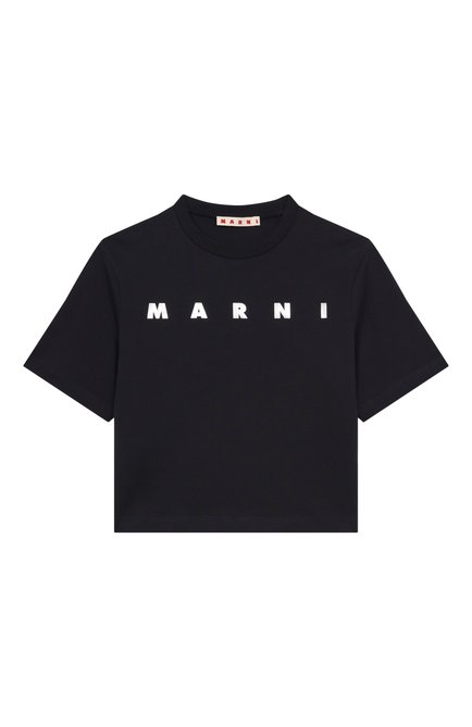 Детская хлопковая футболка MARNI темно-синего цвета, арт. M01317/M00HZ | Фото 1 (Рукава: Короткие; Материал сплава: Проставлено; Материал внешний: Хлопок; Драгоценные камни: Проставлено)