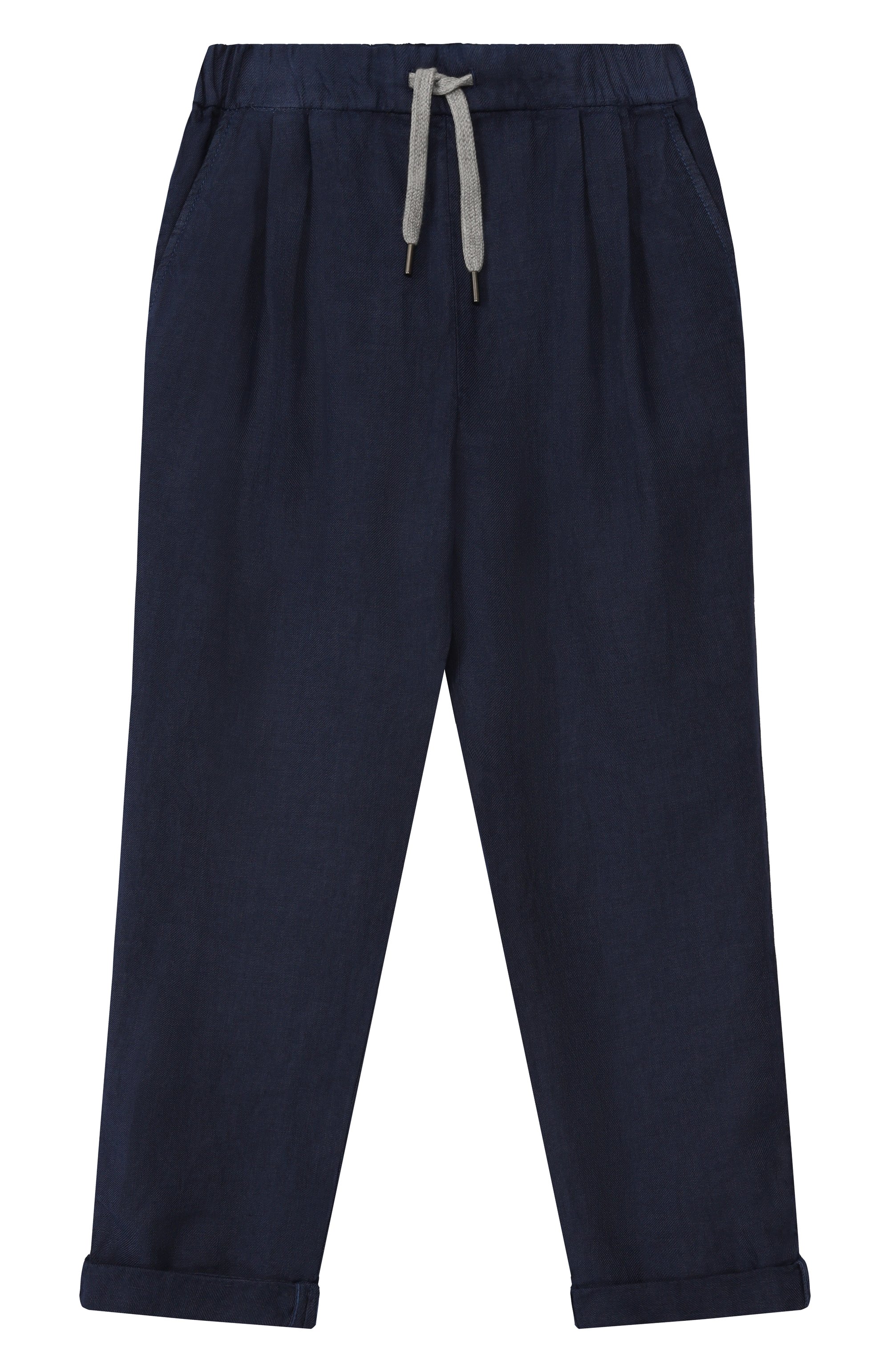 Льняные брюки BRUNELLO CUCINELLI темно-синего цвета по цене 52950 руб., арт. B243DP113B, фото 1 Льняные брюки BRUNELLO CUCINELLI, арт. B243DP113B, фото 1