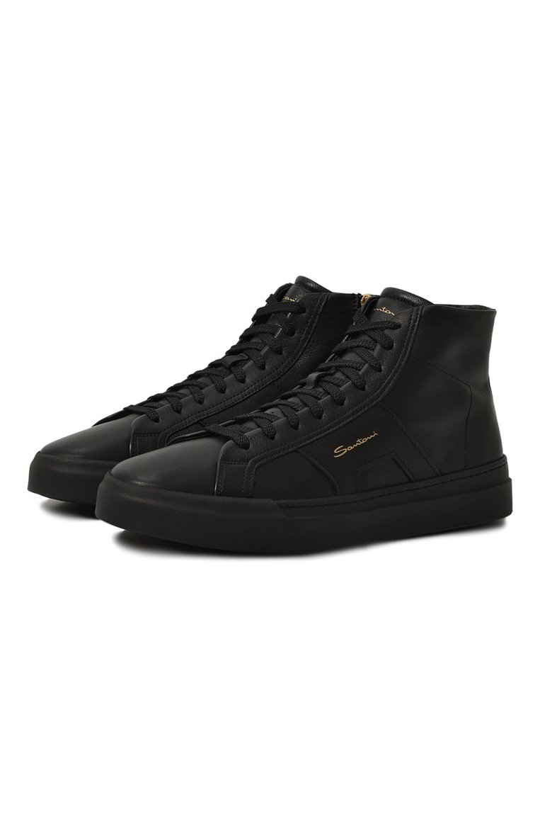 Мужские кожаные кеды SANTONI черного цвета, арт. MBGG21932NE0RATF | Фото 1 (Материал сплава: Проставлено; Драгоценные камни: Проставлено; Подошва: Массивная; Материал внутренний: Натуральная кожа; Материал утеплителя: Без утеплителя; Стили: Классический; Материал внешний: Натуральная кожа; Кросс-КТ: Высокие)