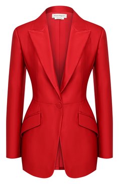 Женский шелковый жакет ALEXANDER MCQUEEN красного цвета, арт. 636289/QBAAW | Фото 1 (Материал подклада: Синтетический материал; Рукава: Длинные; Материал внешний: Шелк; 1-2-бортные: Однобортные; Женское Кросс-КТ: Жакет-одежда; Случай: Вечерний; Длина (для топов): Удлиненные)