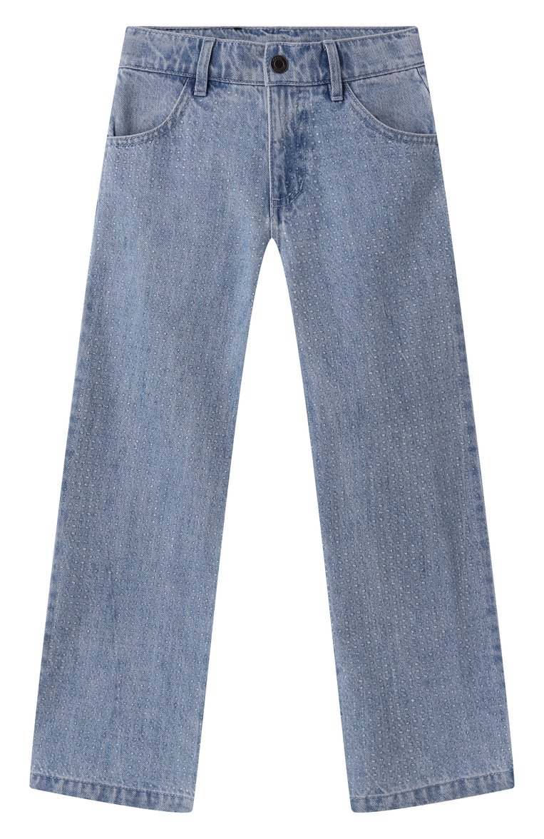Детские джинсы MARC JACOBS (THE) голубого цвета, арт. W60471 | Фото 1 (Материал сплава: Проставлено; Нос: Не проставлено; Детали: Декор; Материал внешний: Хлопок; Ростовка одежда: 3 года | 98 см, 5 лет | 110 см, 4 года | 104 см, 9 лет | 134 см, 7 лет | 122 см, 12 лет | 152 см, 13 - 15 лет | 158 см)