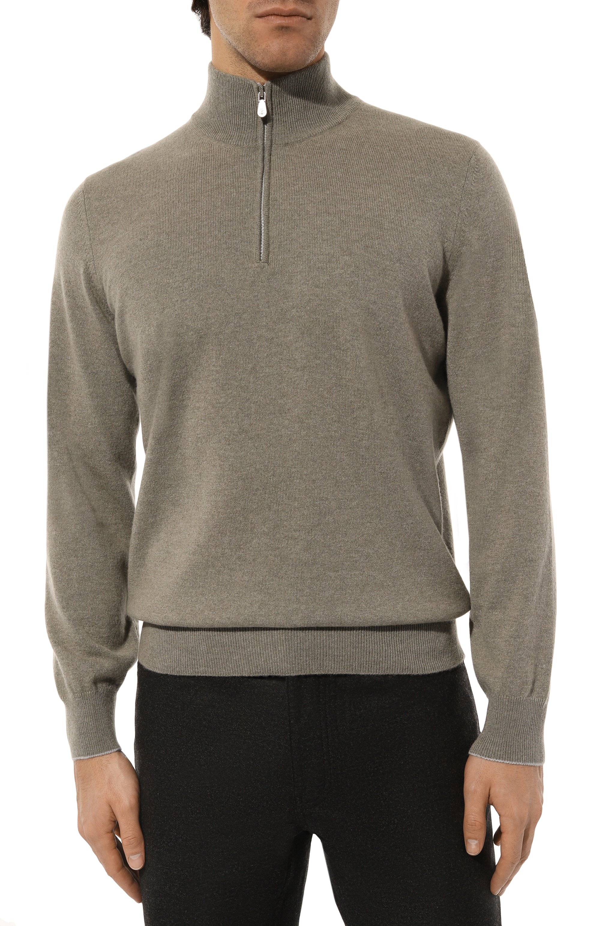 Кашемировый джемпер BRUNELLO CUCINELLI хаки цвета по цене 175000 руб., арт. M2200124, фото 3 Кашемировый джемпер BRUNELLO CUCINELLI, арт. M2200124, фото 3