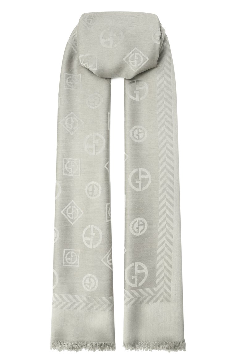 Мужской шарф из шелка и шерсти GIORGIO ARMANI серого цвета, арт. GM001500/AF15663 | Фото 1 (Материал: Текстиль, Шерсть, Шелк; Нос: Не проставлено; Кросс-КТ: шелк; Мужское Кросс-КТ: Шарфы - с бахромой; Автоматизация состава: Проставлено)