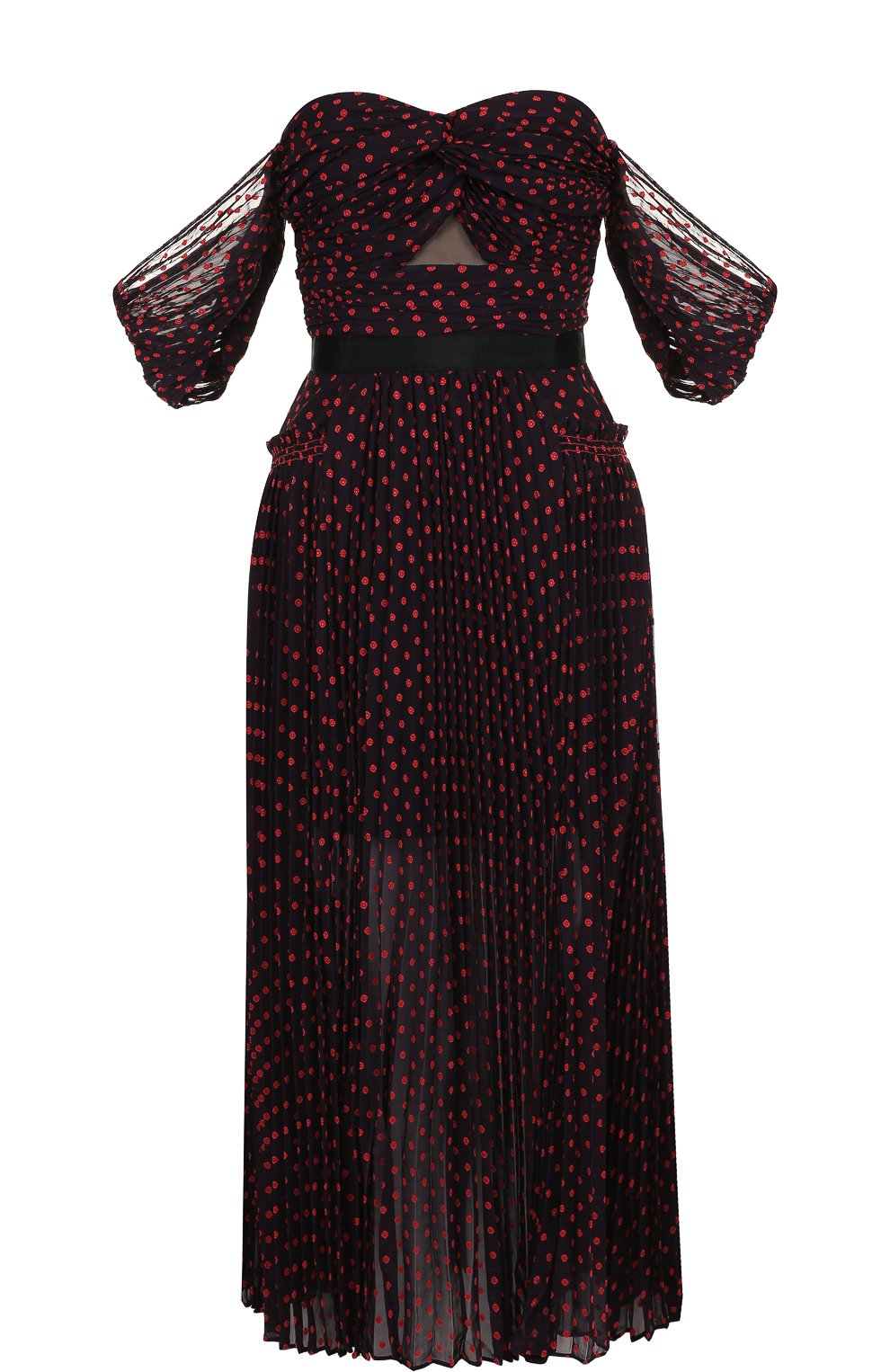 Приталенное платье-миди с принтом и открытыми плечами SELF-PORTRAIT, арт. SP18-061N, фото 1