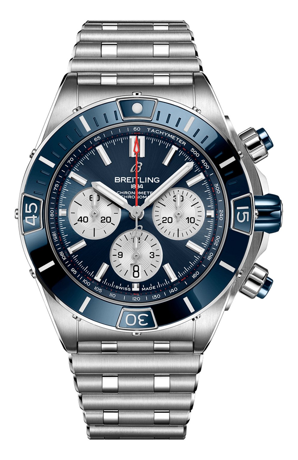 Часы super chronomat b01 44 BREITLING бесцветного цвета по цене 1248000 руб., арт. AB0136161C1A1, фото 1 Часы super chronomat b01 44 BREITLING, арт. AB0136161C1A1, фото 1