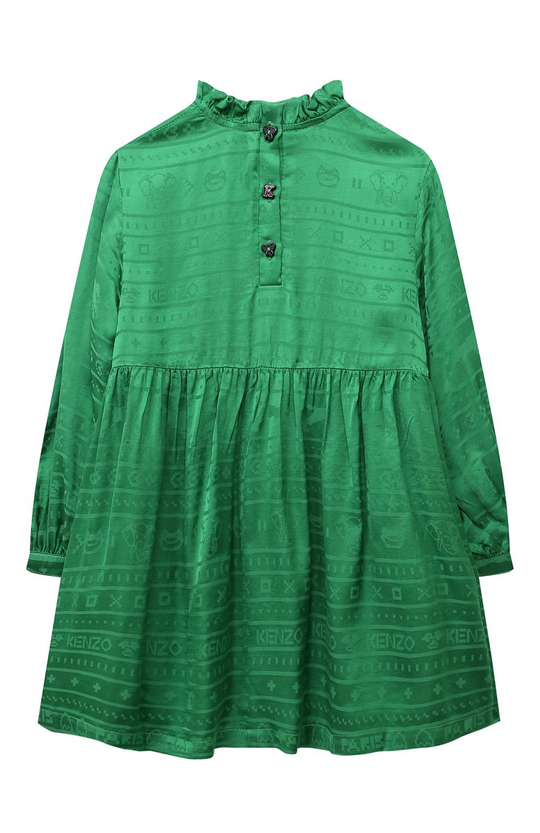 Детское платье из вискозы KENZO зеленого цвета, арт. K12339/3Y-5Y | Фото 2 (Материал внешний: Вискоза; Рукава: Длинные; Случай: Повседневный; Девочки Кросс-КТ: Платье-одежда; Автоматизация состава: Проставлено; Автоматизация ТО: Проставлено; Ростовка одежда: 4 года | 104 см, 5 лет | 110 см, 3 года | 98 см)