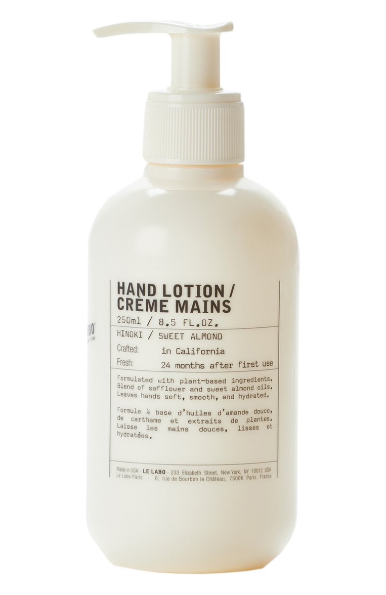 Лосьон для рук hinoki (250ml) LE LABO бесцветного цвета, арт. 842185102083 | Фото 1 (Статус проверки: Проверена категория; Тип продукта: Лосьоны; Назначение: Для рук; Региональные ограничения белый список (Axapta Mercury): Не проставлено; Нос: Не проставлено; Косметика кросс-кт: Уход У)