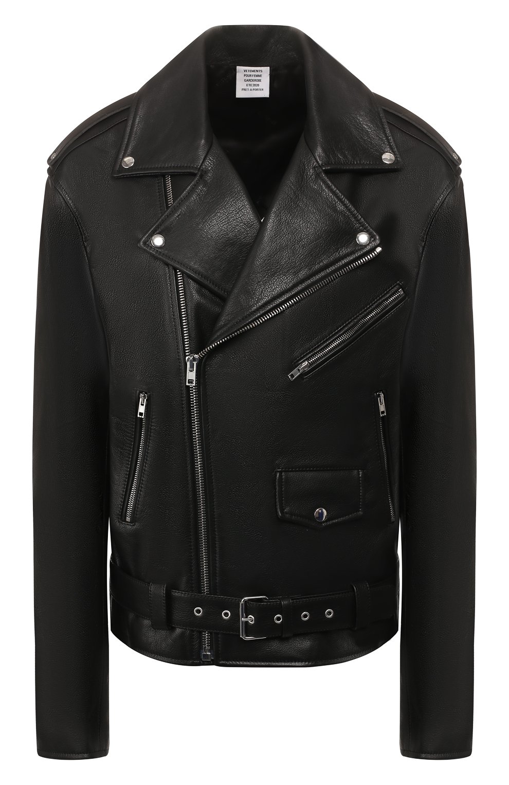 Кожаная куртка VETEMENTS черного цвета по цене 232500 руб., арт. SS20JA258 2404/W/BLACK, фото 1 Кожаная куртка VETEMENTS, арт. SS20JA258 2404/W/BLACK, фото 1