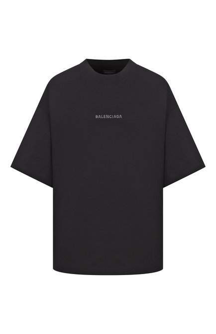Женская хлопковая футболка BALENCIAGA черного цвета, арт. 818543/T0VJ6 | Фото 1 (Рукава: Короткие; Материал внешний: Хлопок; Материал сплава: Проставлено; Драгоценные камни: Проставлено; Длина (для топов): Стандартные)