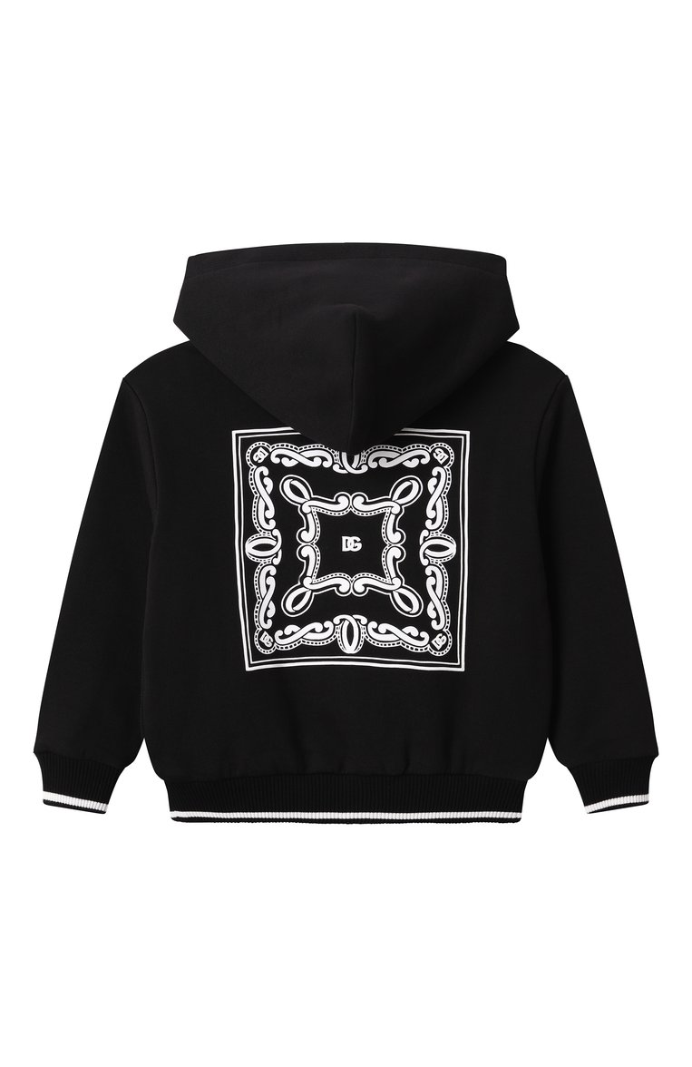 Детский хлопковая толстовка DOLCE & GABBANA черного цвета, арт. L4JWKG/G70K1/8-14 | Фото 2 (Рукава: Длинные; Мальчики Кросс-КТ: Толстовка-одежда; Материал внешний: Хлопок; Ростовка одежда: 10 - 11 лет | 140 - 146см, 8 лет | 128 см, 13 - 15 лет | 158 см)