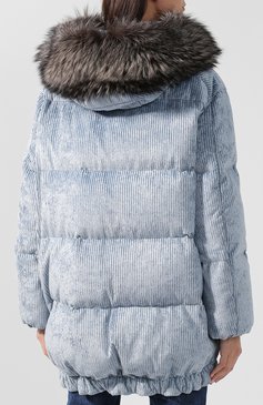 Женский вельветовый пуховик MONCLER голубого цвета, арт. D2-093-49907-20-549UA | Фото 4 (Материал внешний: Хлопок, Вискоза; Материал подклада: Синтетический материал; Рукава: Длинные; Материал утеплителя: Пух и перо; Длина (верхняя одежда): До середины бедра; Кросс-КТ: Пуховик; Материал сплава: Проставлено; Драгоценные камни: Проставлено; Ювелирные украшения: Назначено)