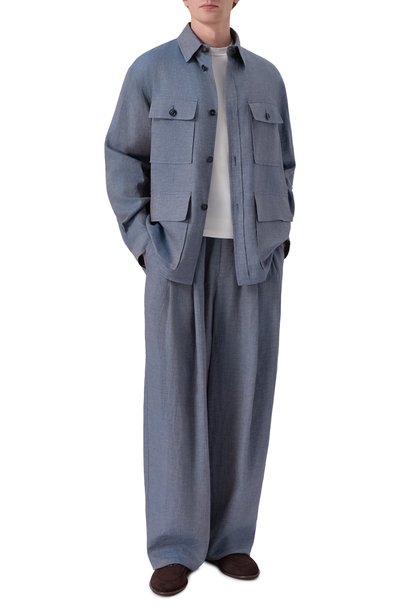 Льняные брюки GIORGIO ARMANI голубого цвета по цене 170500 руб., арт. GM004077/TE23125, фото 2 Льняные брюки GIORGIO ARMANI, арт. GM004077/TE23125, фото 2