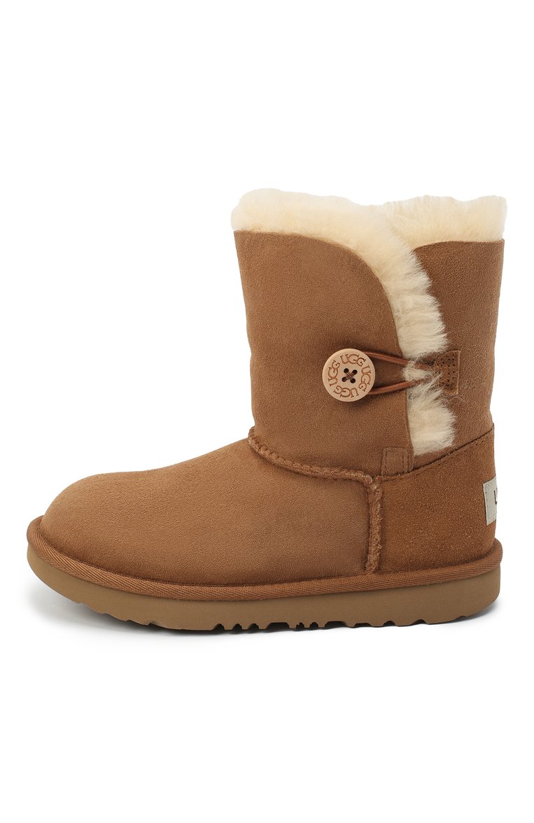 Детские угги bailey button ii UGG коричневого цвета, арт. 1017400K_CHE | Фото 2 (Материал утеплителя: Шерсть, Натуральный мех; Материал внешний: Замша; Кросс-КТ: полусапоги; Региональные ограничения белый список (Axapta Mercury): RU; Девочки Кросс-КТ: Угги, Обувь-зимняя; Материал сплава: Проставлено; Нос: Не проставлено)