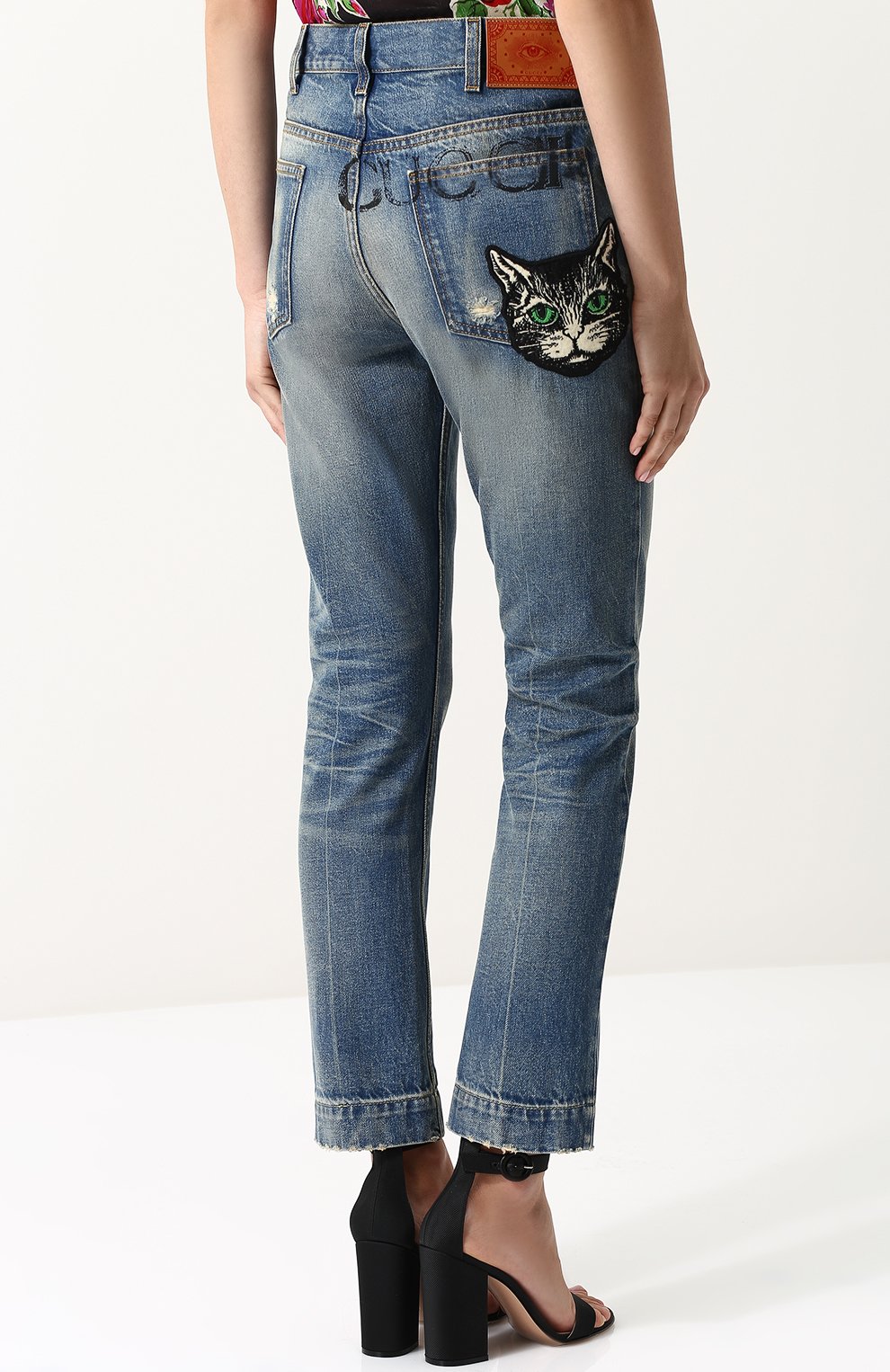 Укороченные джинсы прямого кроя с потертостями GUCCI, арт. 502791/XRA15, фото 4