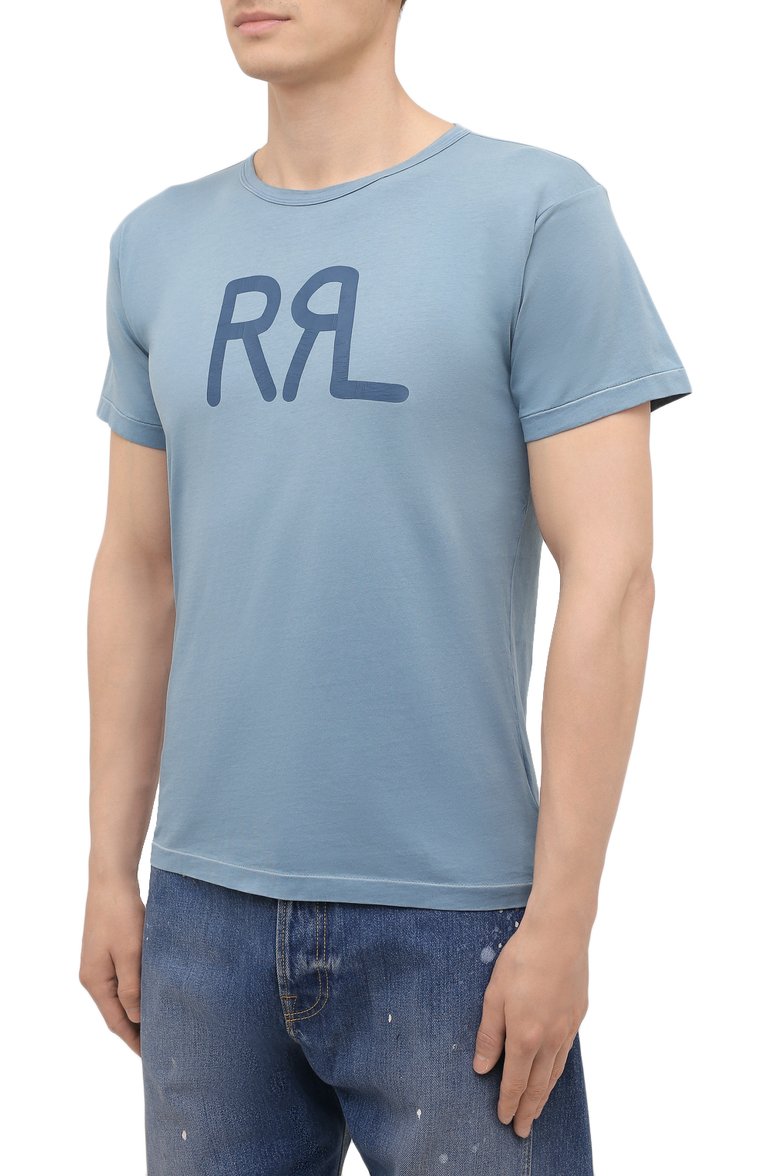 Мужская хлопковая футболка RRL голубого цвета, арт. 782813037 | Фото 3 (Рукава: Короткие; Длина (для топов): Стандартные; Принт: С принтом; Региональные ограничения белый список (Axapta Mercury): RU; Материал сплава: Проставлено; Материал внешний: Хлопок; Драгоценные камни: Проставлено; Стили: Кэжуэл)