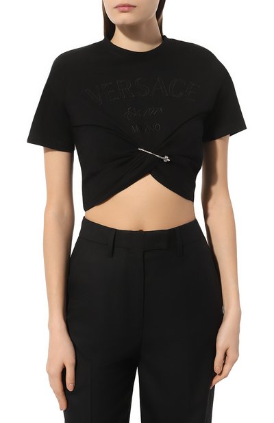 Хлопковая футболка VERSACE черного цвета по цене 69950 руб., арт. 1013606/1A10140, фото 3 Хлопковая футболка VERSACE, арт. 1013606/1A10140, фото 3