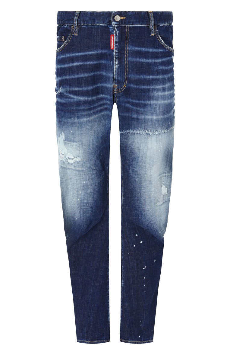Мужские джинсы london bro DSQUARED2 темно-синего цвета, арт. S71LB1581/S30664 | Фото 1 (Материал внешний: Хлопок, Деним; Длина (брюки, джинсы): Стандартные; Детали: Делаве, Потертости; Стили: Кэжуэл, Streetwear; Кросс-КТ: Деним; Автоматизация ТО: Проставлено; Силуэт М (брюки): Широкие; Автоматизация состава: Проставлено)