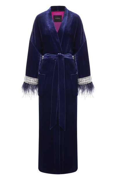 Женское бархатное пальто с отделкой перьями YANINA, арт. T-3102