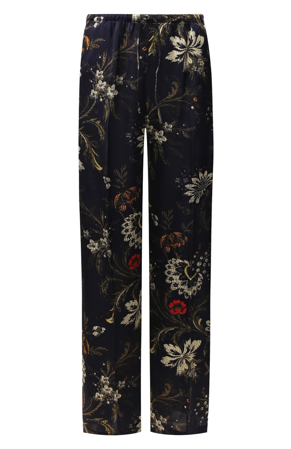 Шелковые брюки DRIES VAN NOTEN темно-синего цвета по цене 68850 руб., арт. 201-10984-9413, фото 1 Шелковые брюки DRIES VAN NOTEN, арт. 201-10984-9413, фото 1