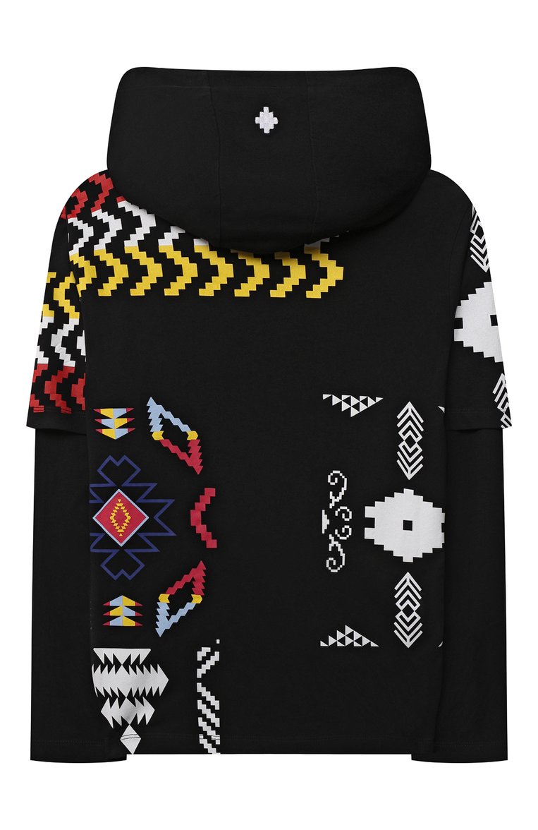 Детская хлопковый лонгслив с капюшоном MARCELO BURLON KIDS OF MILAN черного цвета, арт. CBAB005F21JER001 | Фото 2 (Рукава: Длинные; Материал внешний: Хлопок; Мальчики Кросс-КТ: Лонгслив-одежда; Драгоценные камни: Проставлено; Материал сплава: Проставлено; Ростовка одежда: 10 - 11 лет | 140 - 146см, 12 лет | 152 см, 8 лет | 128 см)