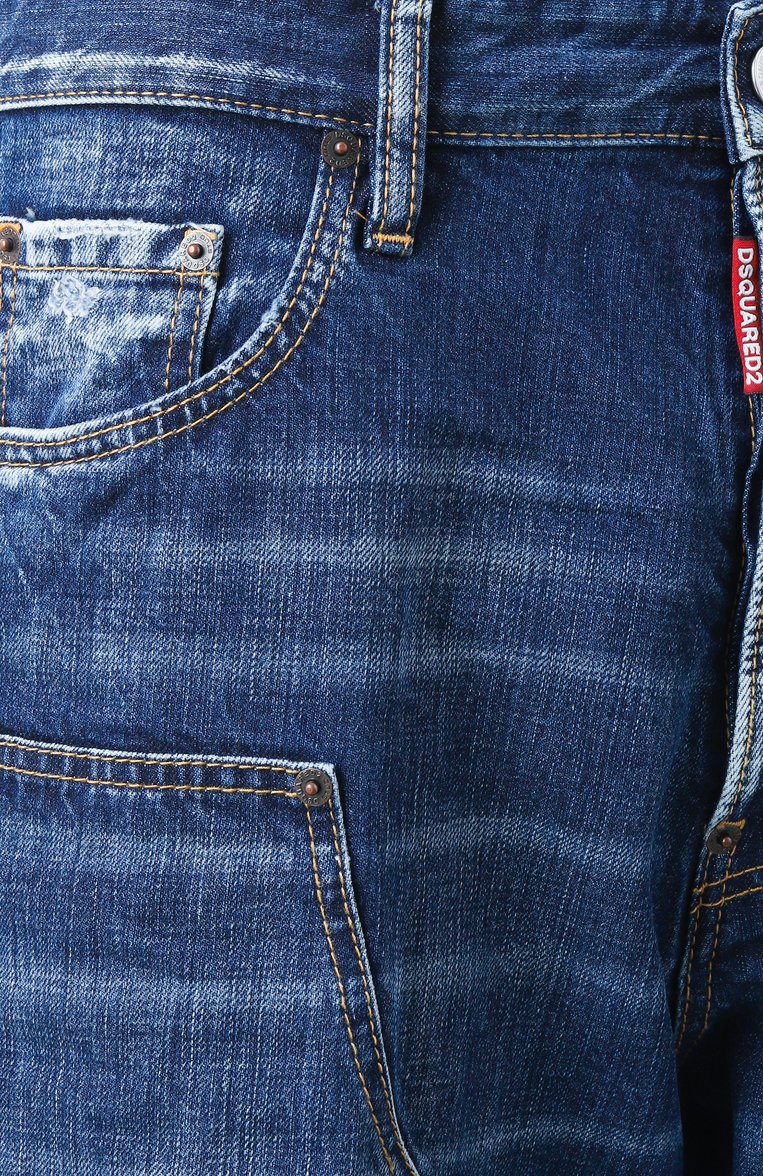 Мужские джинсы carpenter DSQUARED2 синего цвета, арт. S74LB1652/S30309 | Фото 6 (Длина (брюки, джинсы): Стандартные; Детали: Делаве, Потертости; Кросс-КТ: Деним; Стили: Кэжуэл, Streetwear; Материал внешний: Деним, Хлопок; Силуэт М (брюки): Широкие)