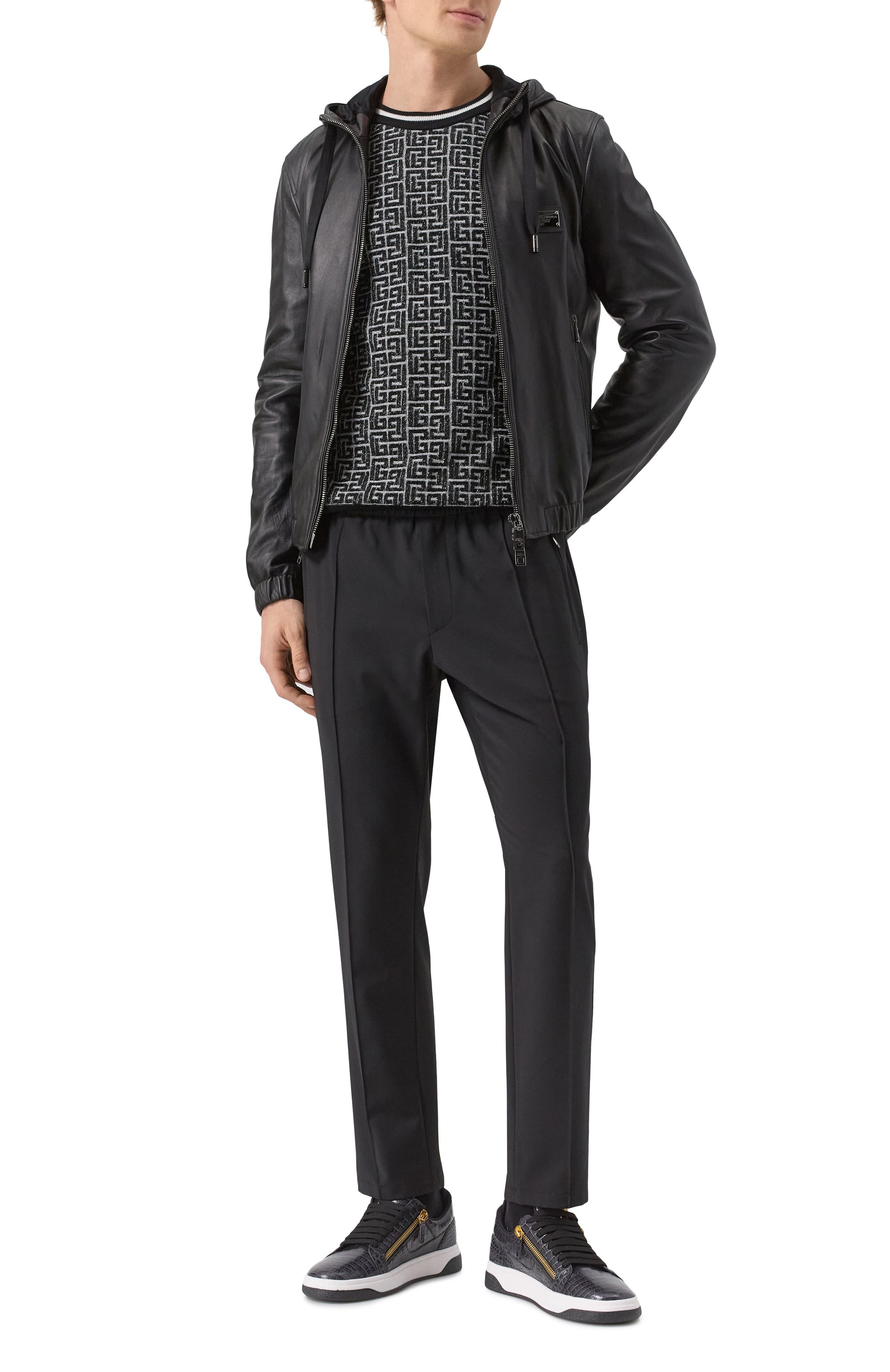 Джемпер из шерсти и льна BALMAIN черно-белого цвета по цене 125500 руб., арт. EH1KD000/KI03, фото 2 Джемпер из шерсти и льна BALMAIN, арт. EH1KD000/KI03, фото 2