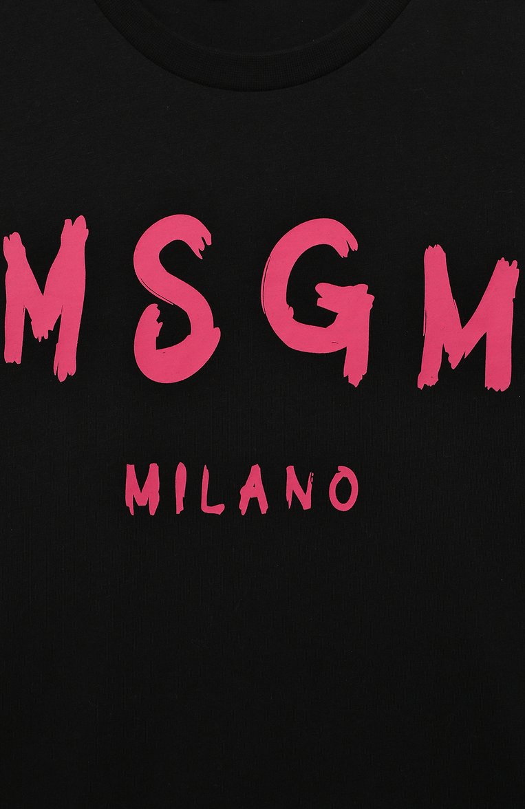 Детская хлопковая футболка MSGM KIDS черного цвета, арт. F3MSJUTH012 | Фото 3 (Девочки Кросс-КТ: футболка-одежда; Рукава: Короткие; Материал сплава: Проставлено; Материал внешний: Хлопок; Драгоценные камни: Проставлено)