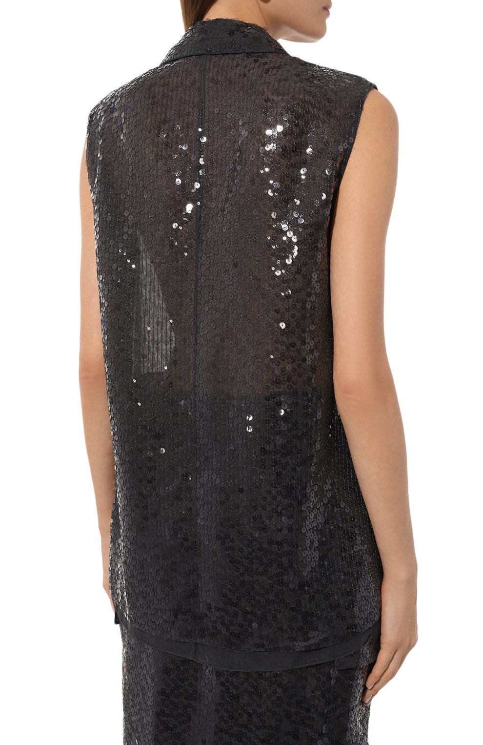 Шелковый жилет с отделкой пайетками BRUNELLO CUCINELLI, арт. MF940SM916, фото 4