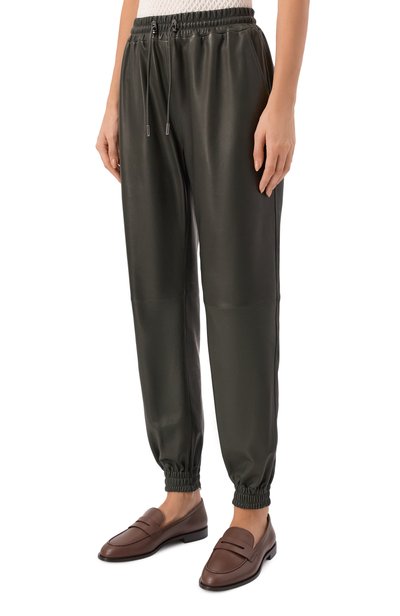 Кожаные джоггеры MVST зеленого цвета по цене 295500 руб., арт. M26.CFW.L458.1/SIGMA, фото 3 Кожаные джоггеры MVST, арт. M26.CFW.L458.1/SIGMA, фото 3