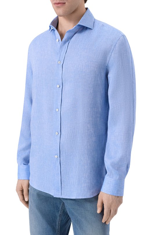 Льняная рубашка Brunello Cucinelli MM6840627 Голубой  MM6840627 Фото 3