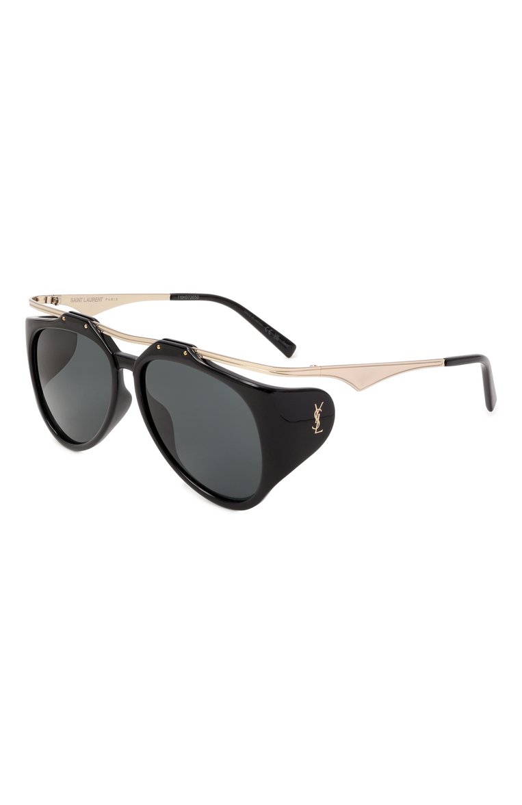 Женские солнцезащитные очки SAINT LAURENT черного цвета, арт. SL M137 AMELIA 001 | Фото 1 (Региональные ограничения белый список (Axapta Mercury): Не проставлено; Тип очков: С/з; Нос: Не проставлено; Материал: Металл, Пластик; Очки форма: Авиаторы; Оптика Гендер: оптика-женское)