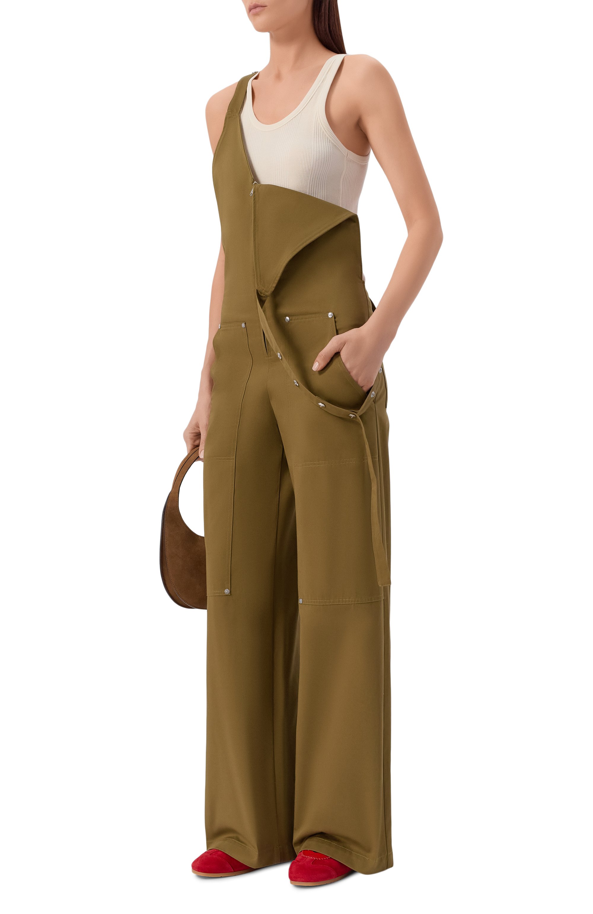 Хлопковый комбинезон MSGM хаки цвета по цене 59800 руб., арт. 4041MDA10/267104, фото 2 Хлопковый комбинезон MSGM, арт. 4041MDA10/267104, фото 2