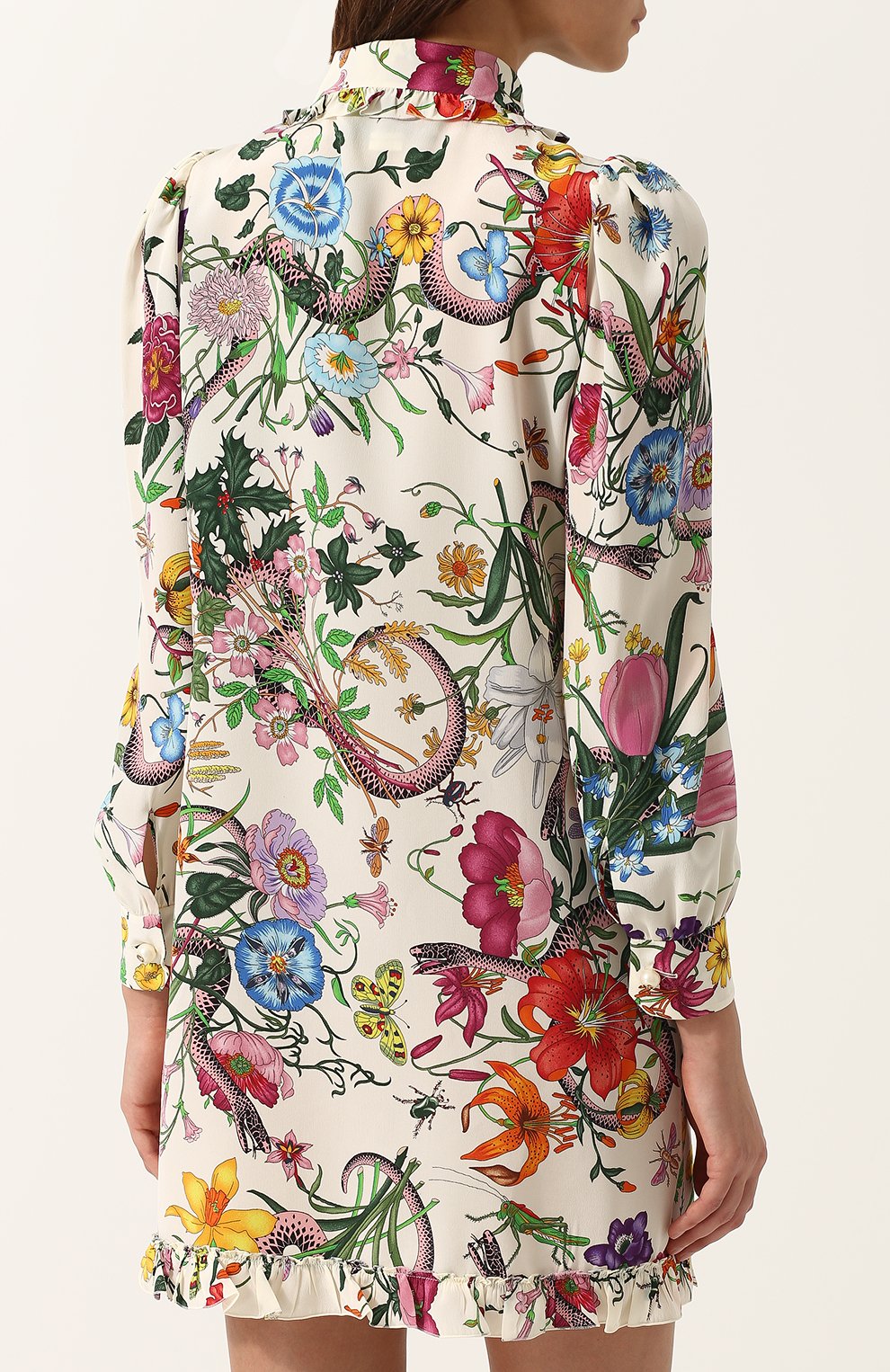 Шелковое мини-платье с принтом и контрастным бантом GUCCI, арт. 476100/ZJP71, фото 4