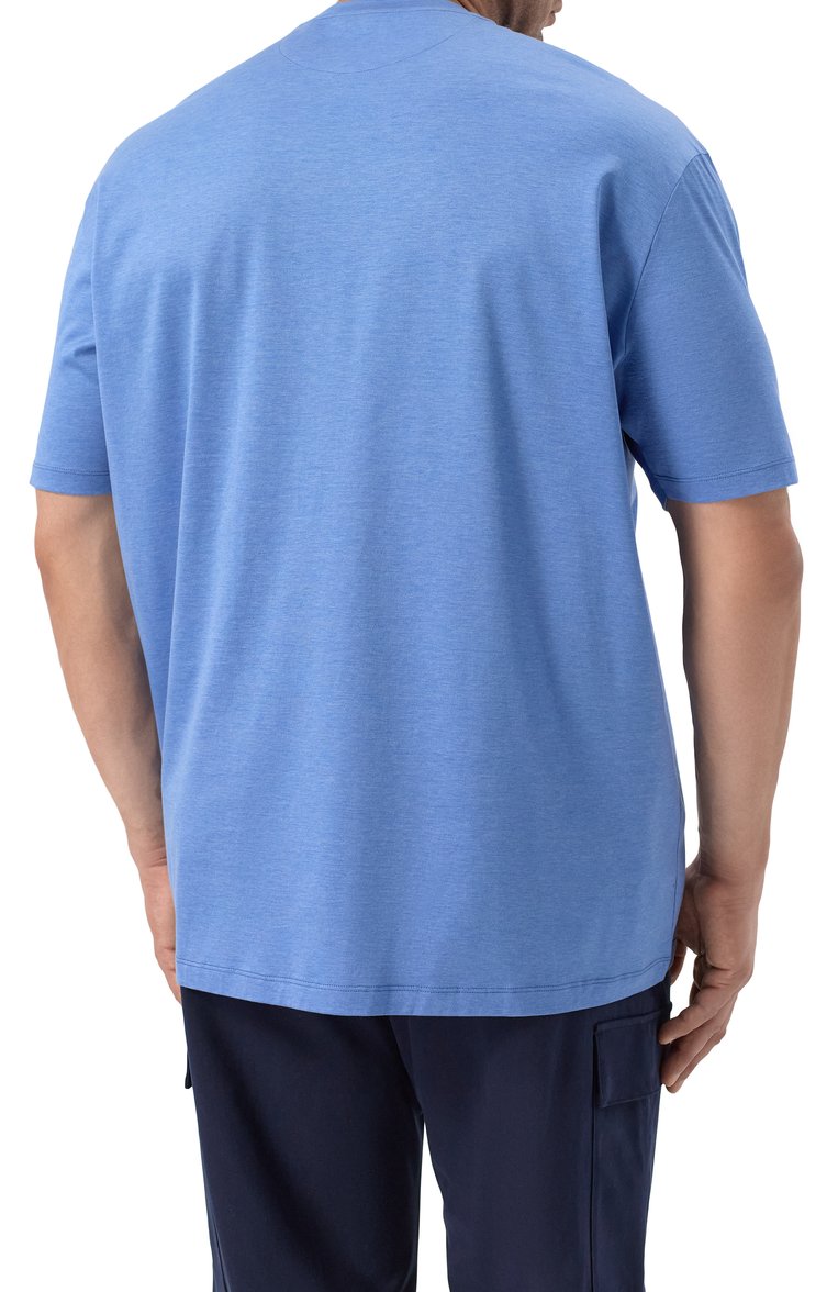 Мужская хлопковая футболка PAUL&SHARK синего цвета, арт. 25411015/4XL | Фото 4 (Рукава: Короткие; Длина (для топов): Удлиненные; Материал внешний: Хлопок; Принт: Без принта; Стили: Кэжуэл; Мужское Кросс-КТ: Футболка-одежда; Кросс-КТ: Джерси)