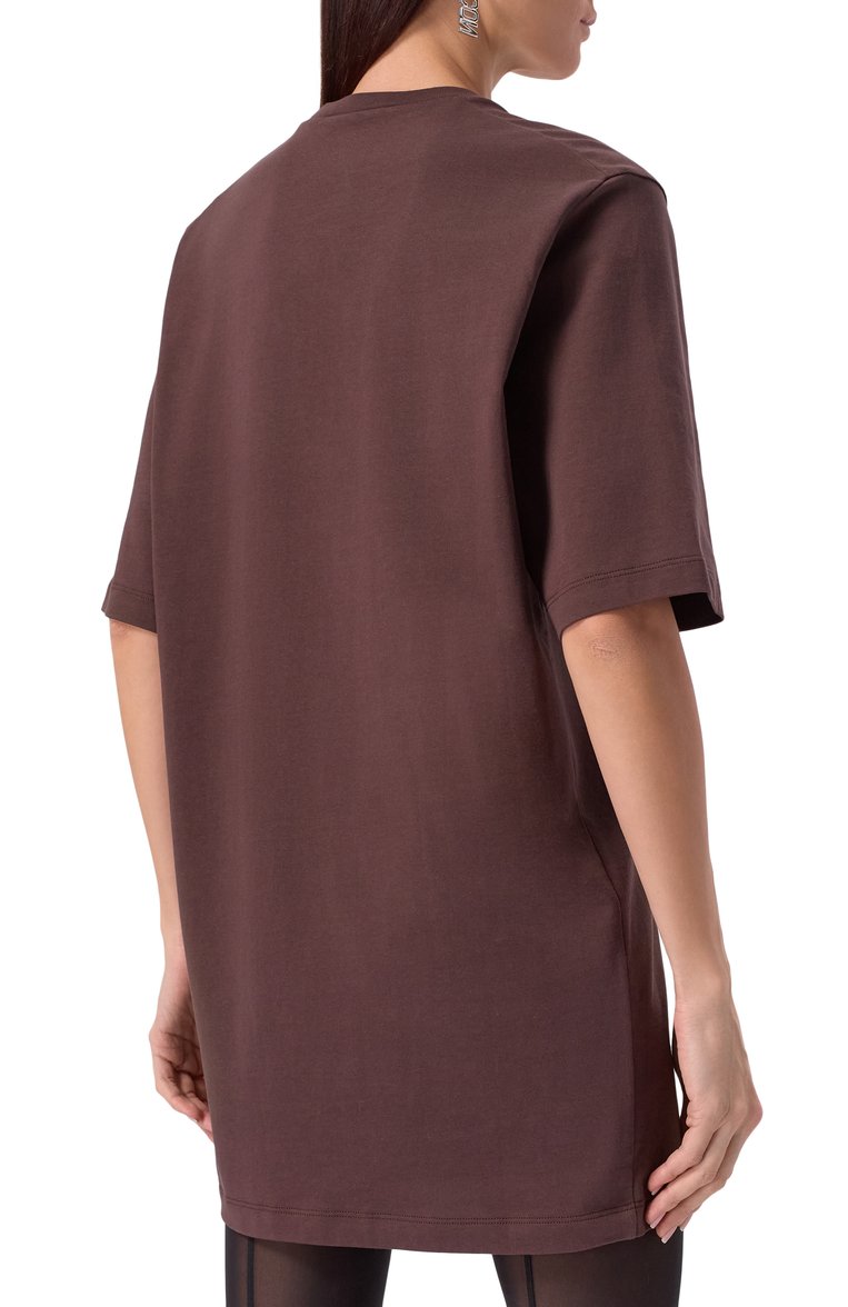Женское хлопковое платье DSQUARED2 коричневого цвета, арт. S80CT0046/D20033 | Фото 4 (Длина Ж (юбки, платья, шорты): Мини; Рукава: Короткие; Материал внешний: Хлопок; Женское Кросс-КТ: Платье-одежда; Случай: Повседневный; Стили: Гранж)