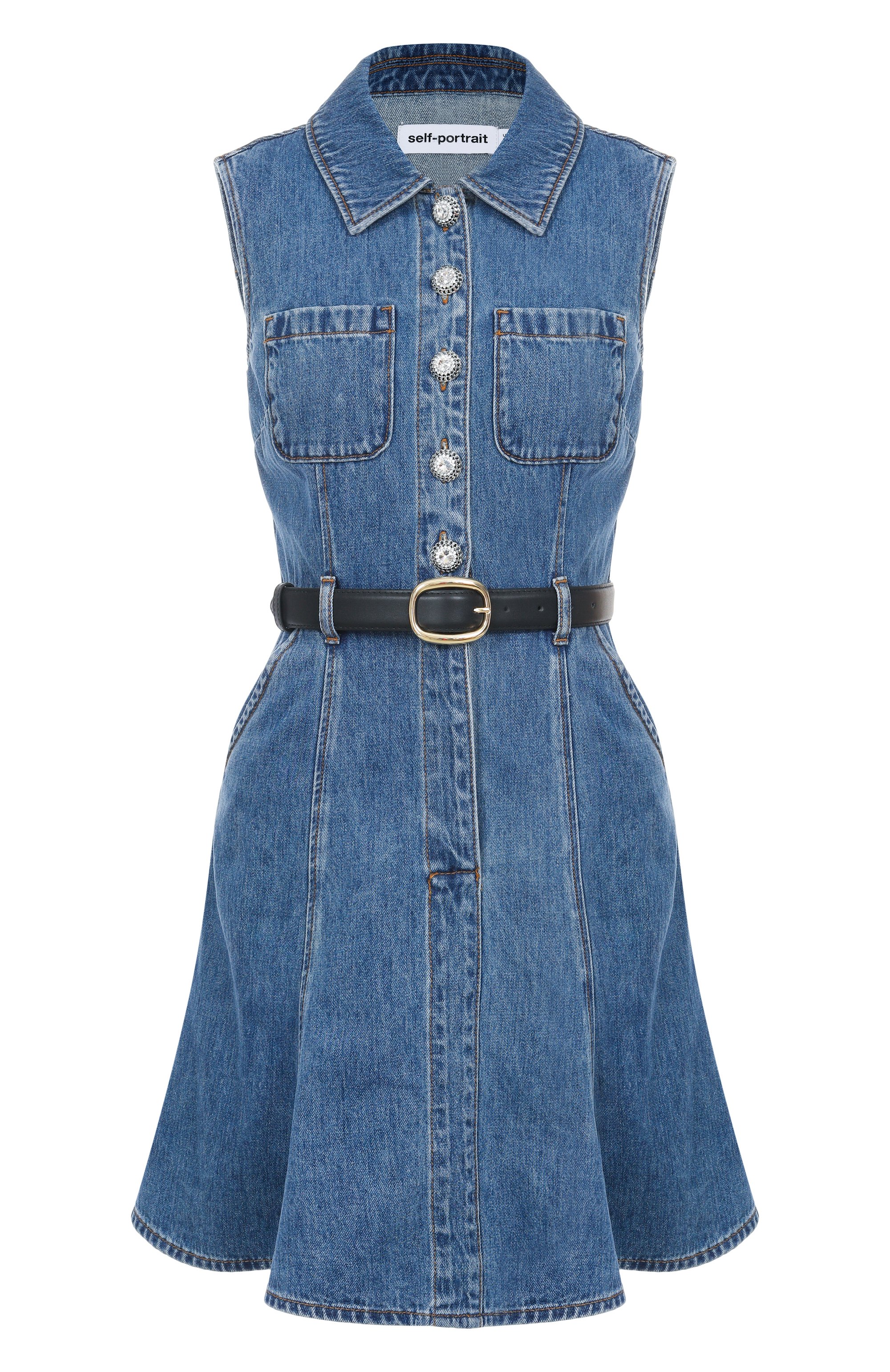 Джинсовое платье SELF-PORTRAIT синего цвета по цене 51900 руб., арт. SS25810SBL, фото 1 Джинсовое платье SELF-PORTRAIT, арт. SS25810SBL, фото 1