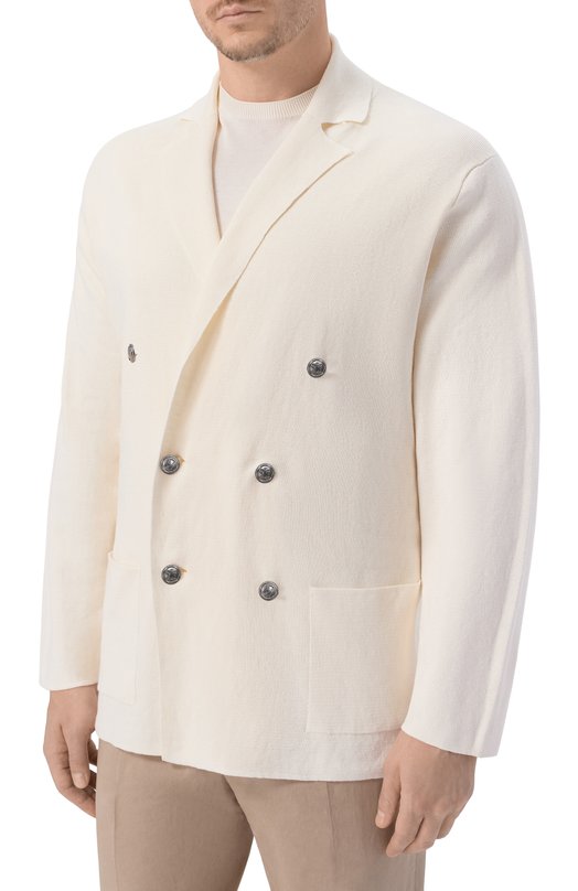 Пиджак изо льна и хлопка Kiton UMK0911 Кремовый  UMK0911 Фото 3