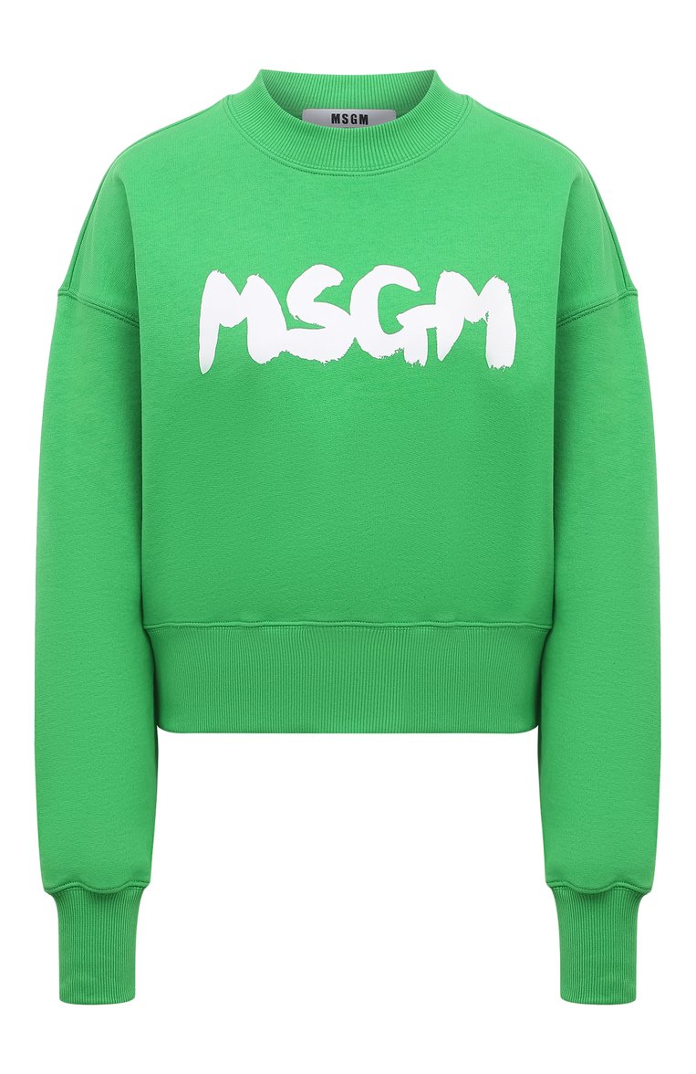 Женский хлопковый свитшот MSGM зеленого цвета, арт. 3641MDM98/247000 | Фото 1 (Рукава: Длинные; Длина (для топов): Стандартные; Материал сплава: Проставлено; Материал внешний: Хлопок; Стили: Спорт-шик; Драгоценные камни: Проставлено; Женское Кросс-КТ: Свитшот-одежда)