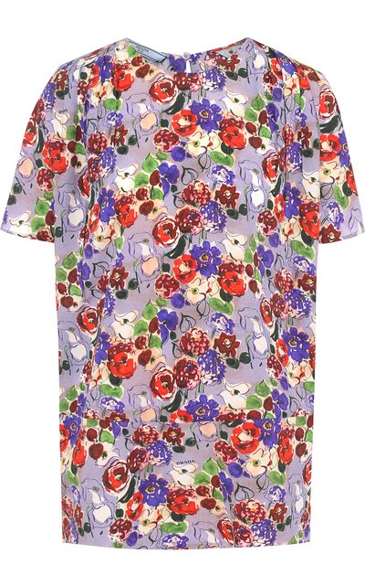 Женский шелковый топ с круглым вырезом и принтом PRADA, арт. P976E-1RZK-F0014