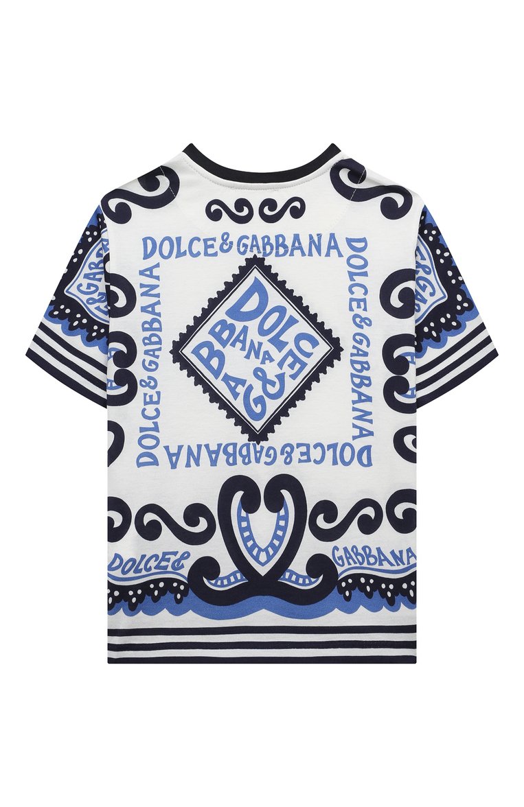 Детская хлопковая футболка DOLCE & GABBANA голубого цвета, арт. L4JTBL/G7L0B/2-6 | Фото 2 (Рукава: Короткие; Материал внешний: Хлопок; Мальчики Кросс-КТ: Футболка-одежда; Автоматизация ТО: Проставлено; Автоматизация состава: Проставлено)