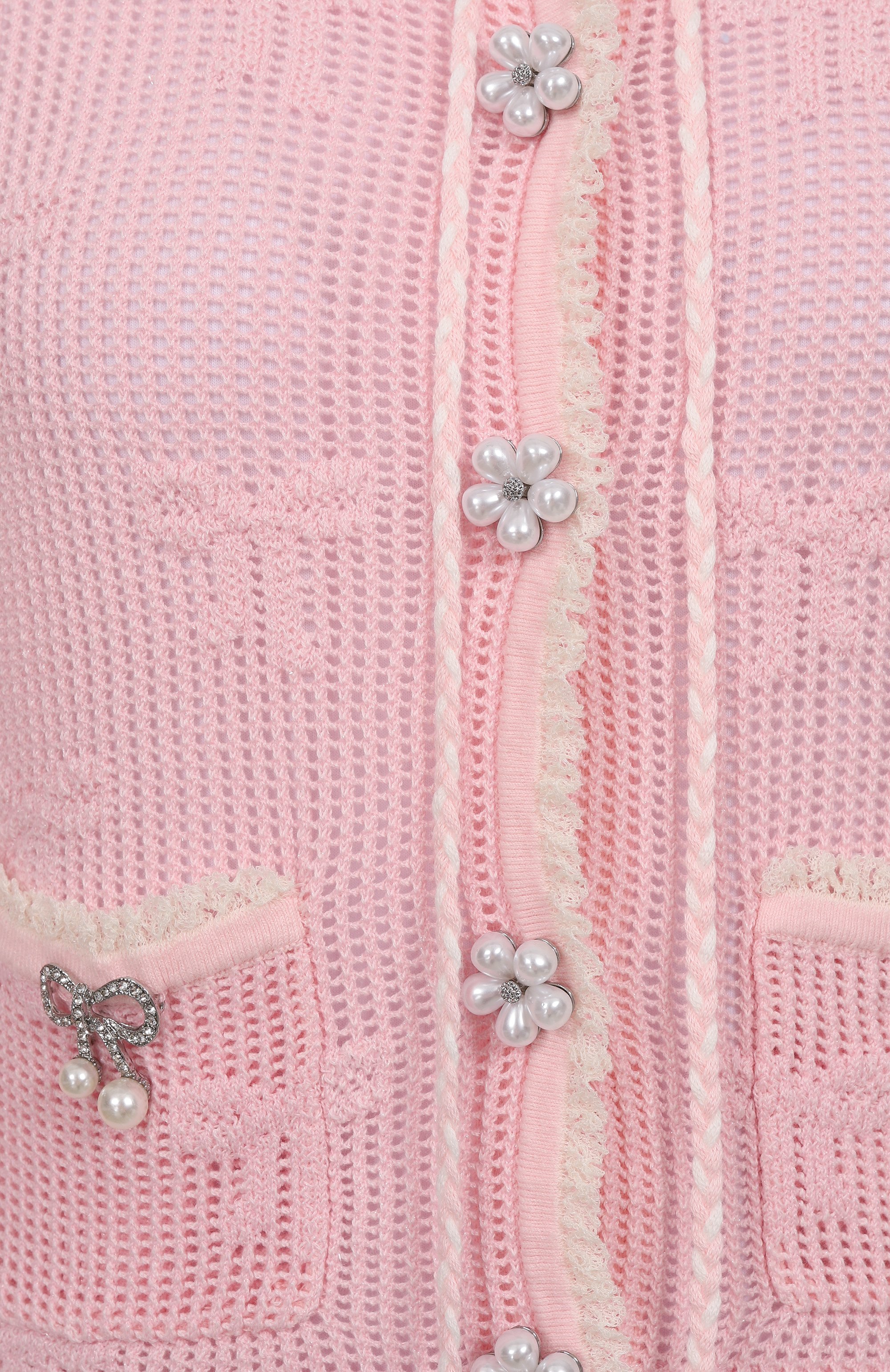 Хлопковый кардиган SELF-PORTRAIT розового цвета по цене 65350 руб., арт. SS25164CP, фото 6 Хлопковый кардиган SELF-PORTRAIT, арт. SS25164CP, фото 6