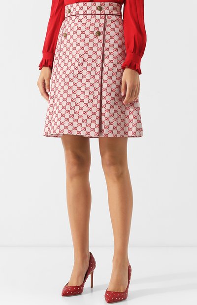 Хлопковая мини-юбка с принтом и декоративными пуговицами GUCCI, арт. 523557/ZLZ35, фото 3