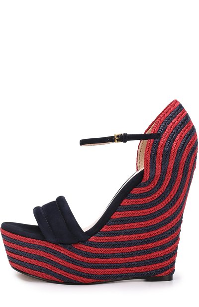 Замшевые босоножки barbette на танкетке GUCCI темно-синего цвета по цене 43300 руб., арт. 454101/C2000, фото 2 Замшевые босоножки barbette на танкетке GUCCI, арт. 454101/C2000, фото 2