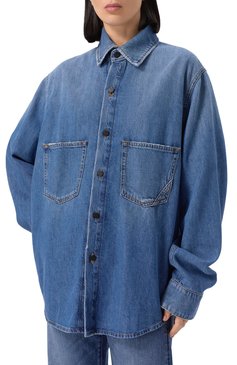 Женская джинсовая рубашка 3X1 голубого цвета, арт. 31-WT3G64-DR09RG/ESSENTIAL SHIRT | Фото 3 (Материал внешний: Хлопок, Деним; Длина (для топов): Удлиненные; Рукава: Длинные; Стили: Кэжуэл; Кросс-КТ: Деним; Принт: Без принта; Женское Кросс-КТ: Рубашка-одежда; Автоматизация состава: Проставлено; Автоматизация ТО: Проставлено)