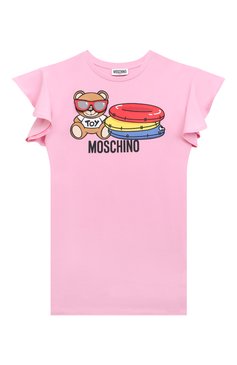 Детское хлопковое платье MOSCHINO розового цвета, арт. HDV0BG/LBA10/4A-8A | Фото 1 (Рукава: Короткие; Случай: Повседневный; Материал сплава: Проставлено; Материал внешний: Хлопок; Девочки Кросс-КТ: Платье-одежда; Драгоценные камни: Проставлено; Ростовка одежда: 4 года | 104 см, 5 лет | 110 см, 6 лет | 116 см, 8 лет | 128 см)