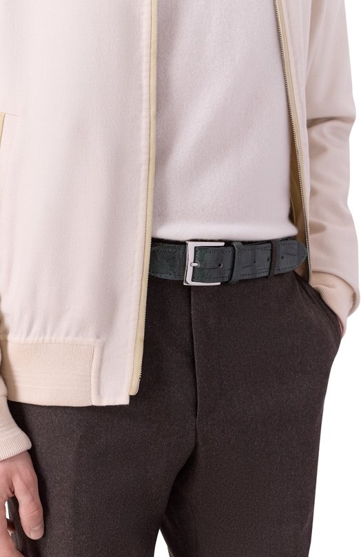 Ремень с отделкой из кожи крокодила Kiton USC4336N0134002/90-120 Зелёный  USC4336N0134002/90-120 Фото 2