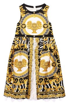 Детское шелковое платье VERSACE разноцветного цвета, арт. YC000090/YA00279/8A-14A | Фото 1 (Материал внешний: Шелк; Рукава: Короткие, Без рукавов; Случай: Повседневный; Принт: С принтом; Материал сплава: Проставлено; Девочки Кросс-КТ: Платье-одежда; Драгоценные камни: Проставлено; Матер�иал подклада: Вискоза; Статус проверки: Проверена категория)